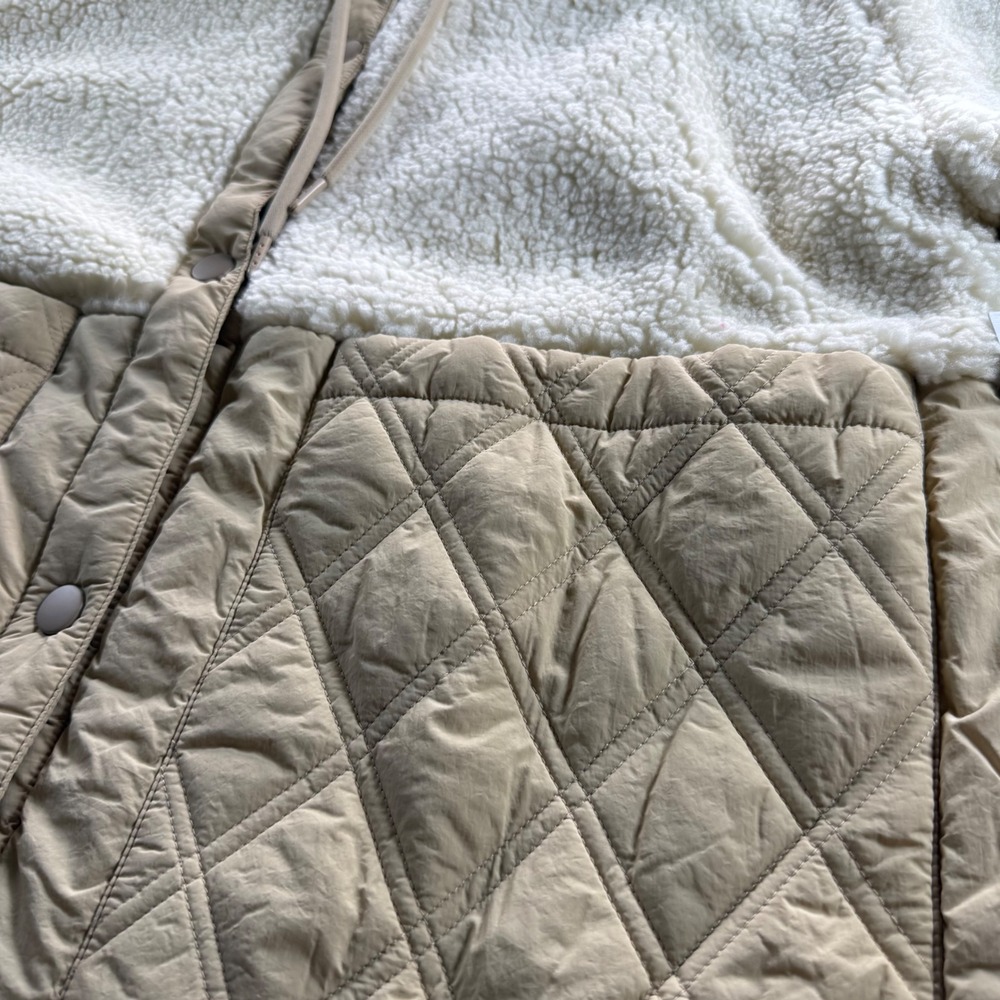 O'Neill Womens Sherpa Quilted Hooded Jacket Cream Tan Mixed Media Size M - Picture 3 of 10